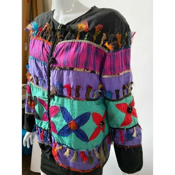 Allure Sz Medium Silk Rayon Color Block Embellished Jacket - Picture 7 of 16
